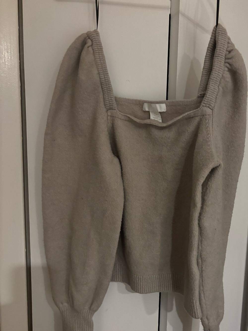H&M Off-the-Shoulder Square Neck Sweater in Taupe